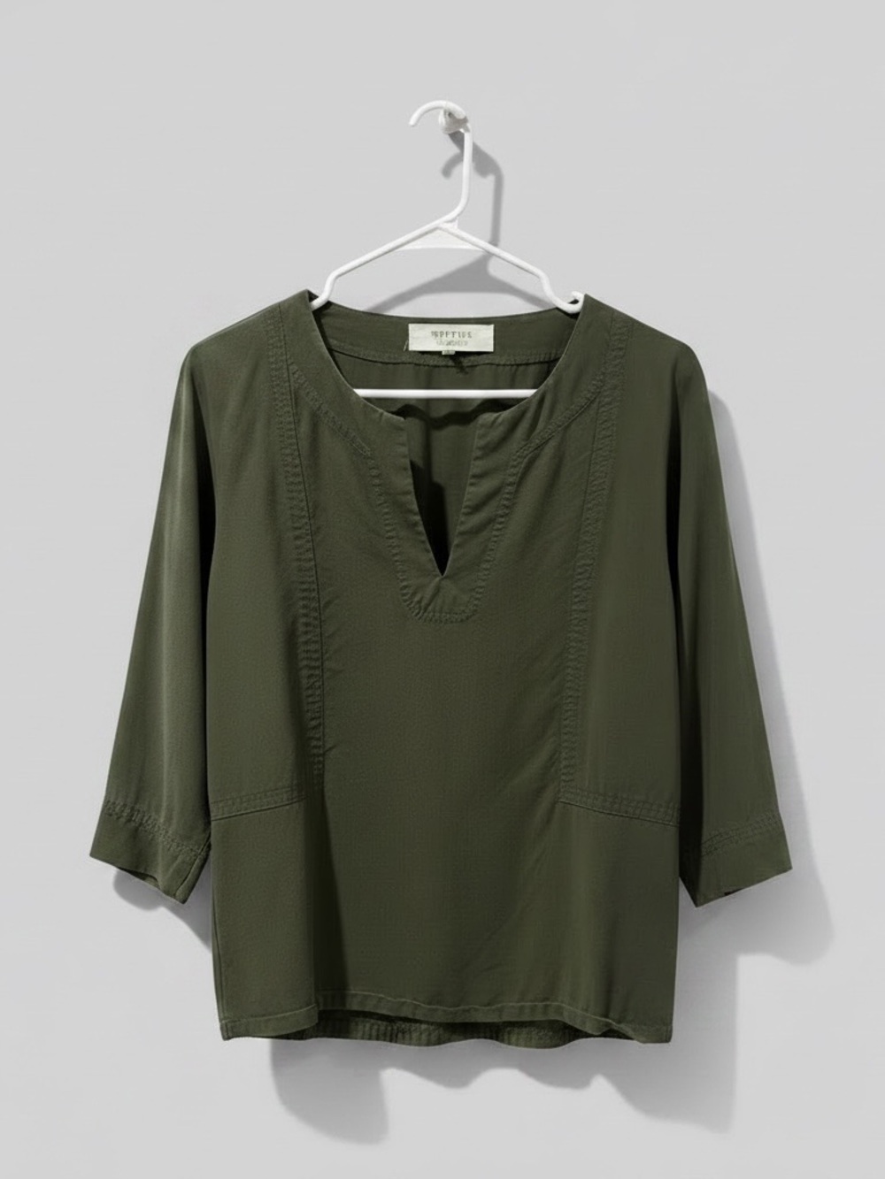 Trina Turk Olive Split Neck Tunic Blouse